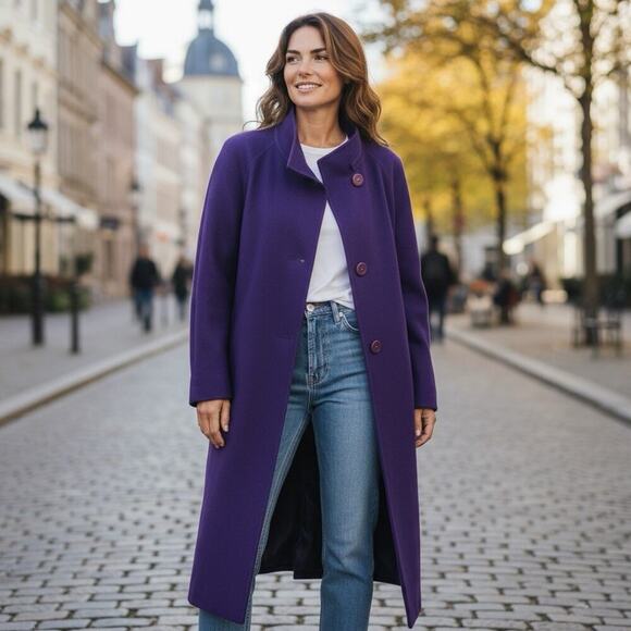 VTG Womens Purple Overcoat Wool Long Winter Trench Large Preppy Old Money ILGWU - Picture 14 of 14